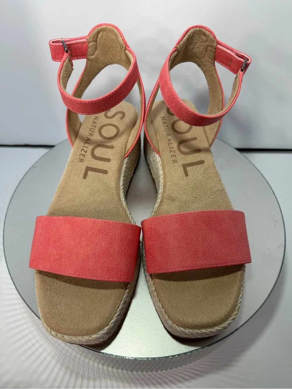 SOUL Naturalizer Coral Pink Espadrille Wedge Sandals size 8.5 W new w/out tags